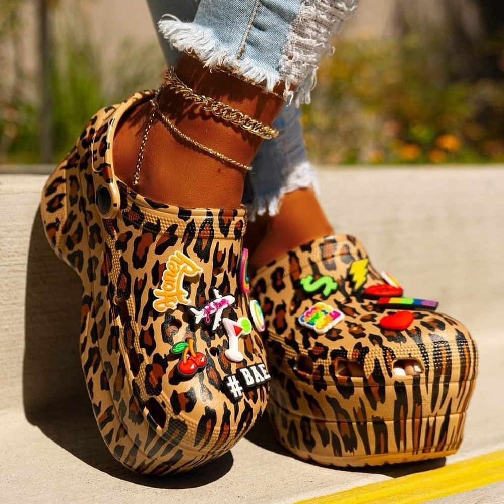 LAST ONE Cape Robbin Jibbit Leopard Platform Crocs